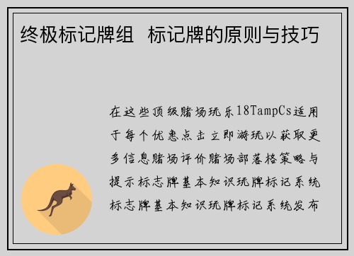 终极标记牌组  标记牌的原则与技巧